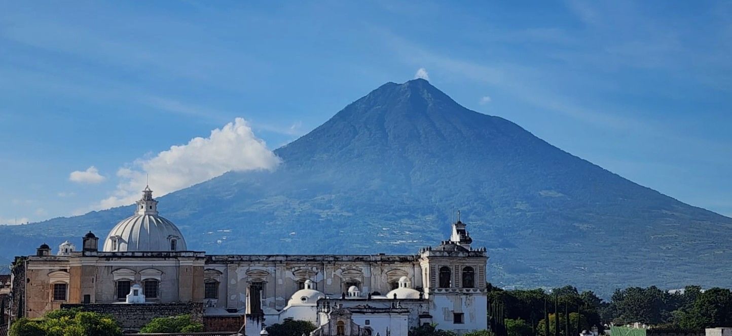 Sunrise over Antigua and volcano from Café Sky